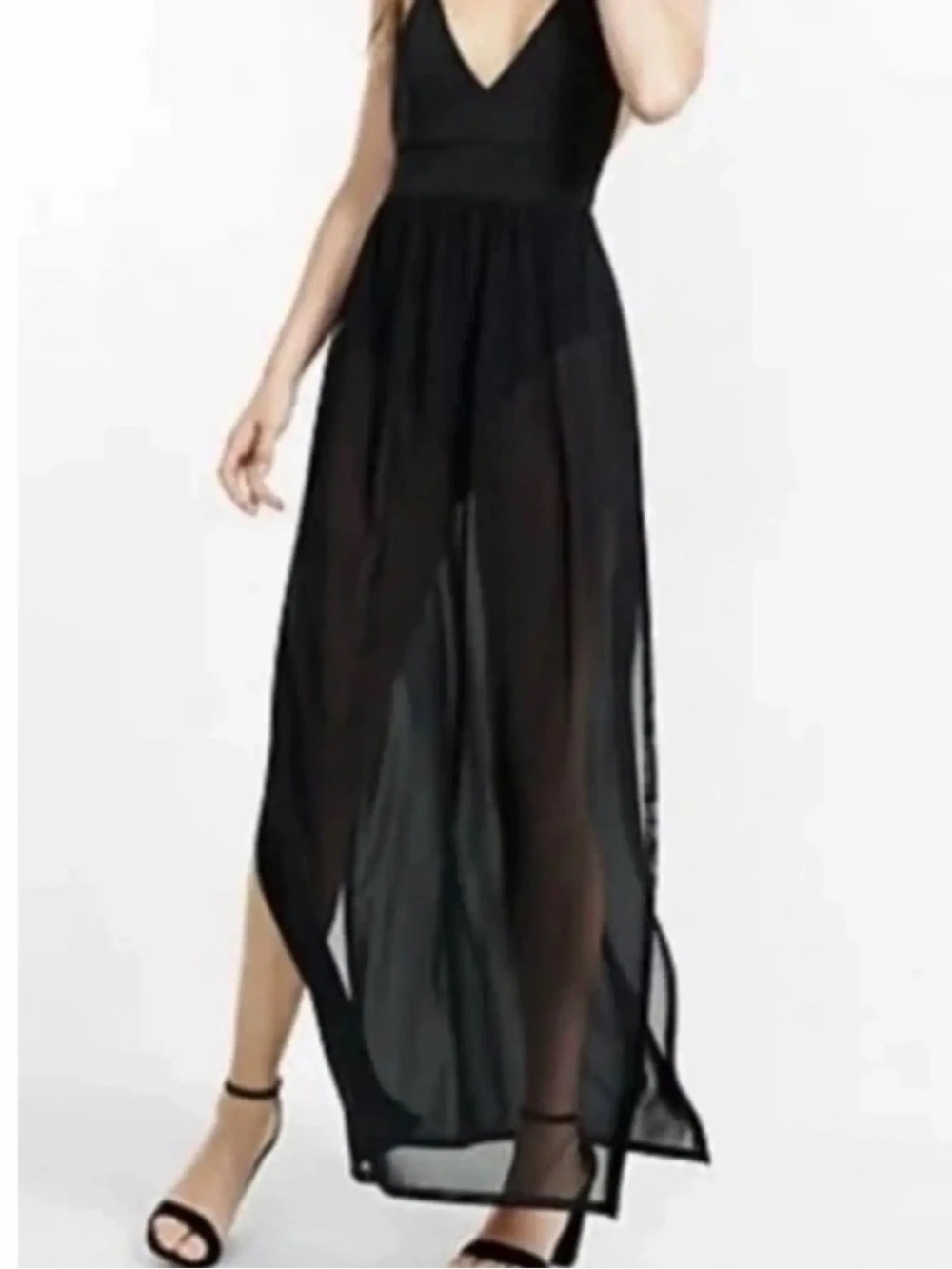 Black Charlotte Russe Sheer Maxi Bodysuit